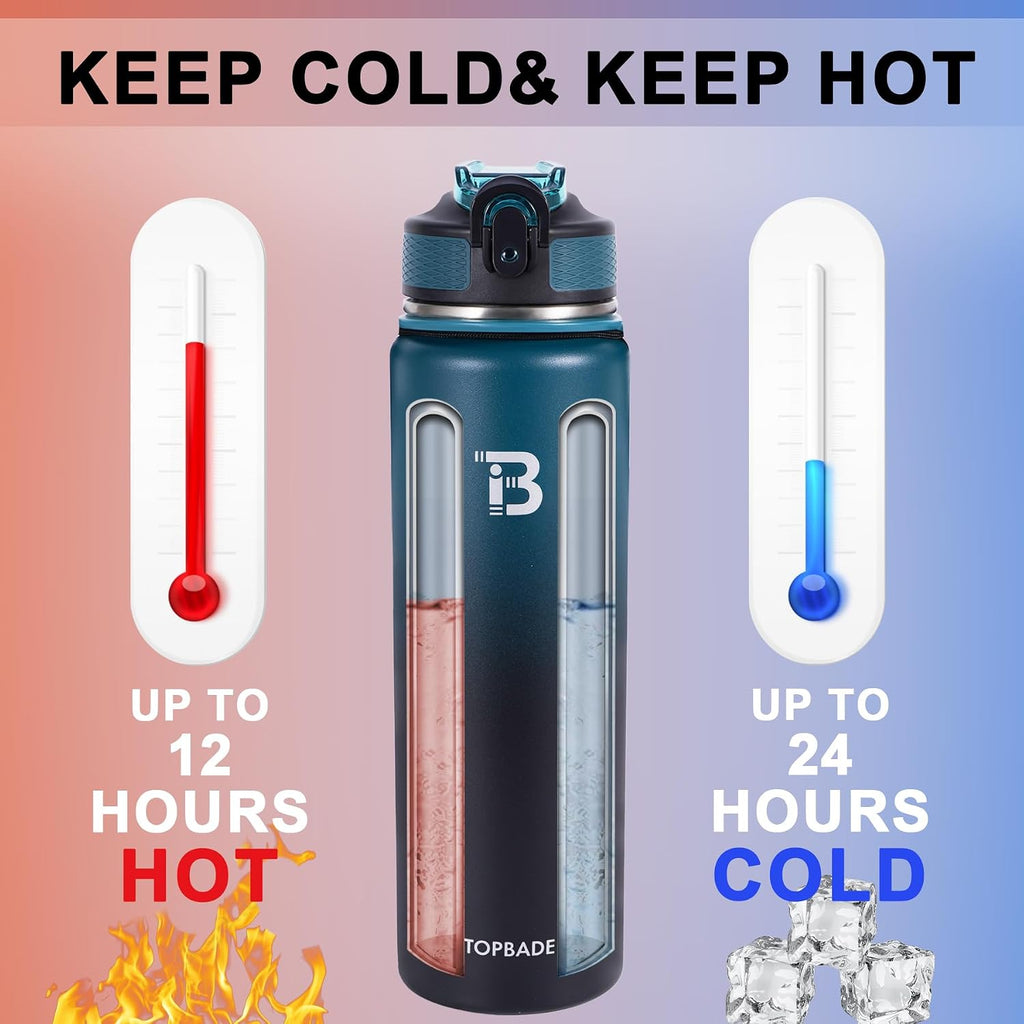 32oz Insulated Water Bottle with Straw Lid & Spout Lid & Paracord Handle, Stainless Steel Water Bottle Wide Mouth
