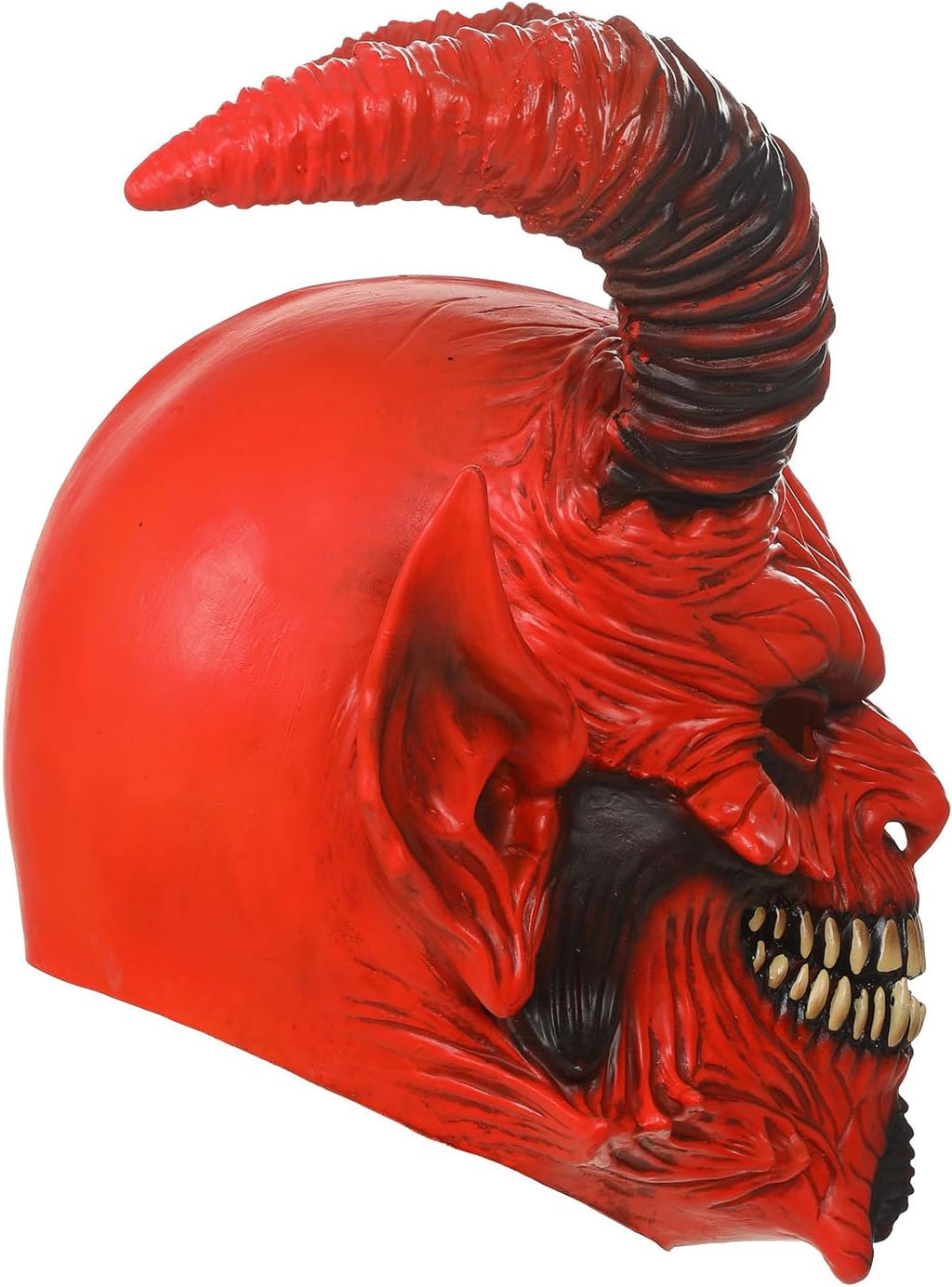 Horror Red Devil Mask Scary Demon Vampire Mask Full Head Ram Horn Latex Headgear Halloween Cosplay Props for Adults