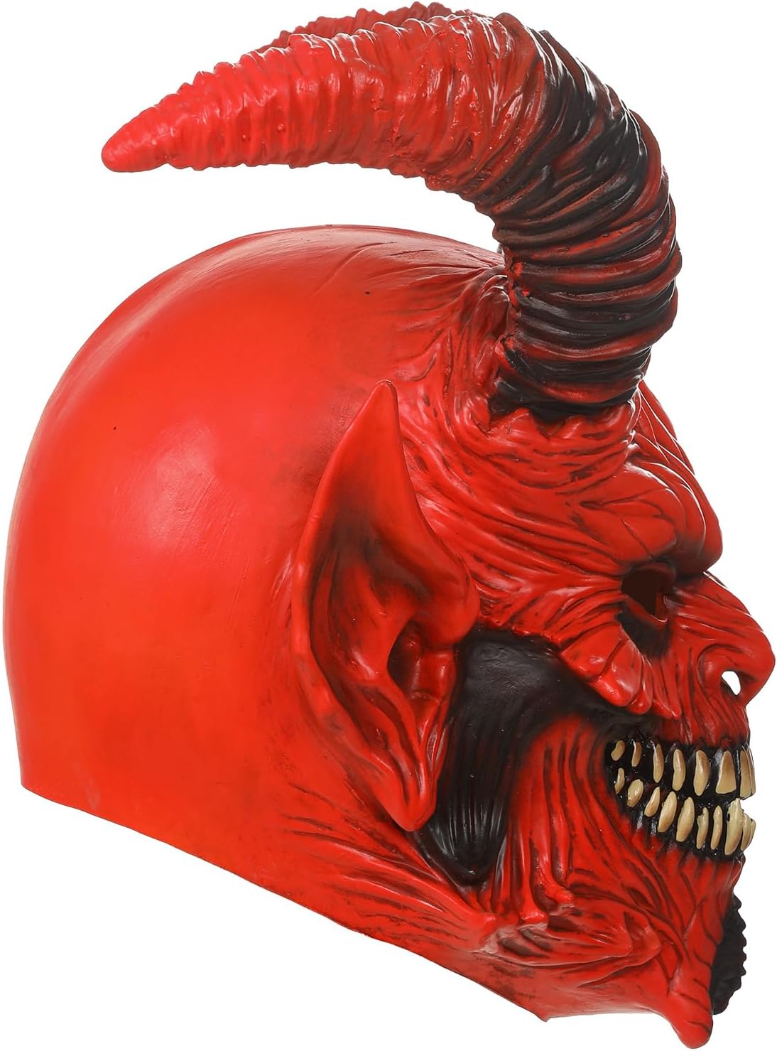Horror Red Devil Mask Scary Demon Vampire Mask Full Head Ram Horn Latex Headgear Halloween Cosplay Props for Adults