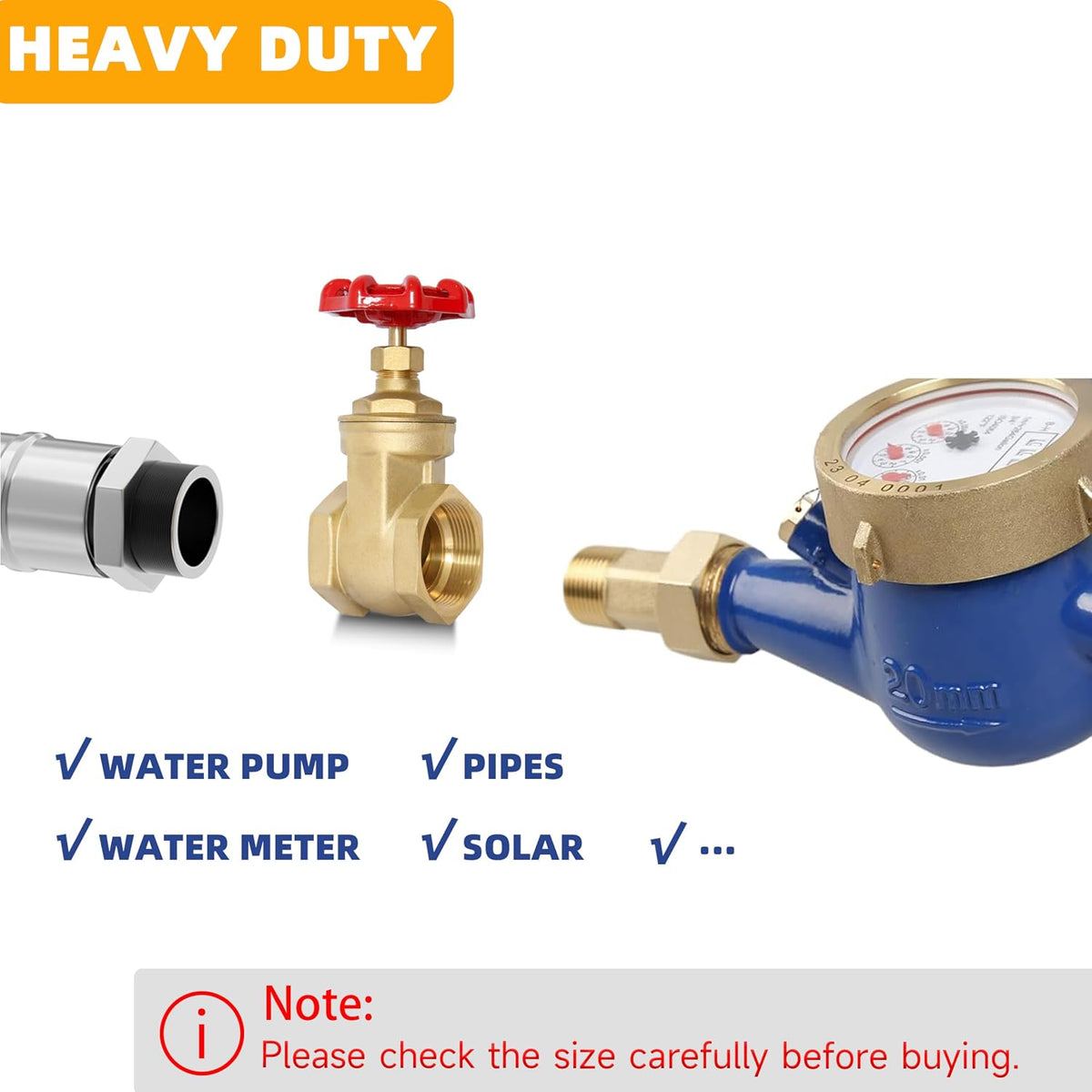 3/4" NPT Gate Valve, Heavy Duty, Brass, Female x Female Thread, DN20