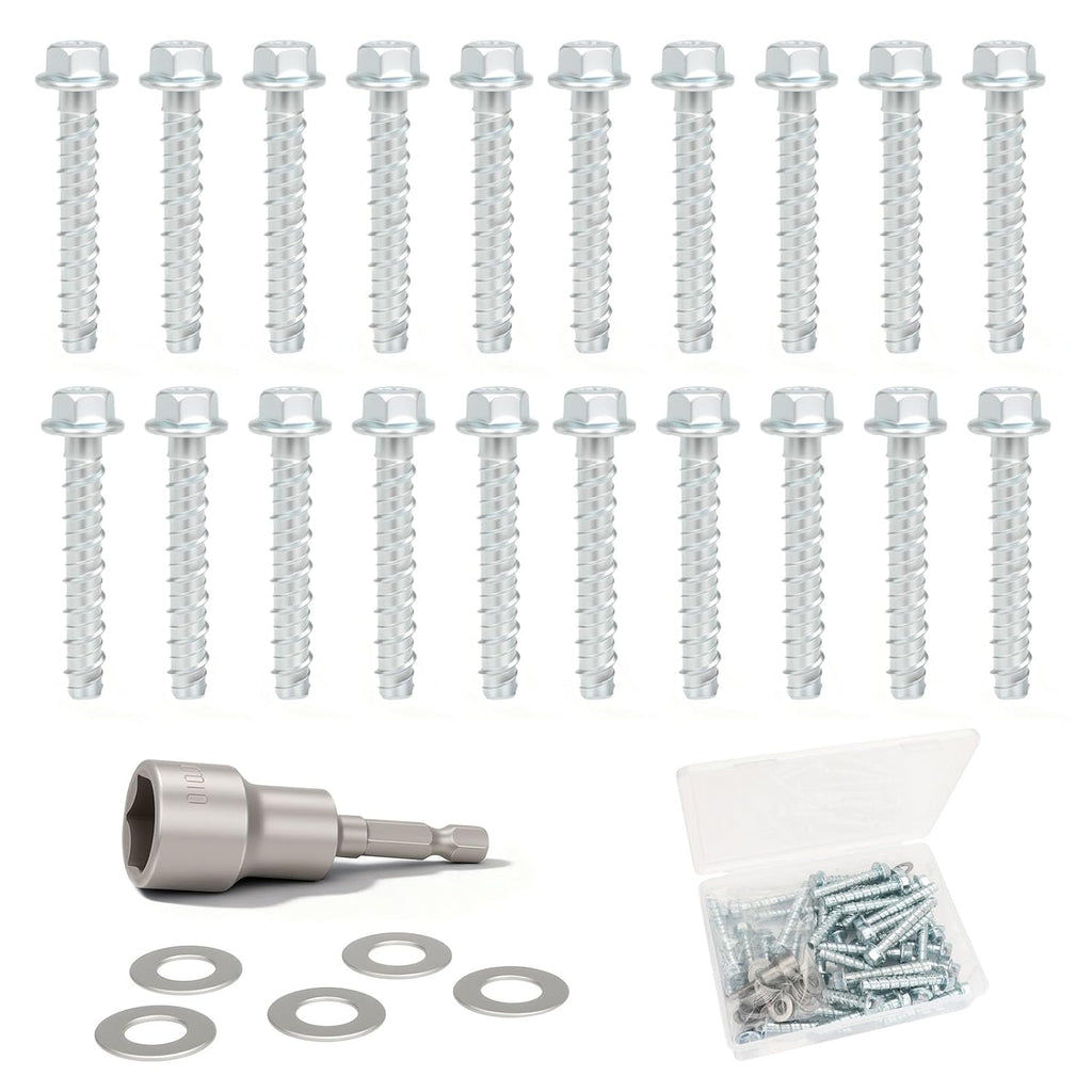 Galvanized Concrete Screws, 3/8" x 3" -20PCS Masonry Screws for Concrete, Hexagon Head Anchor Bolts for Concrete and