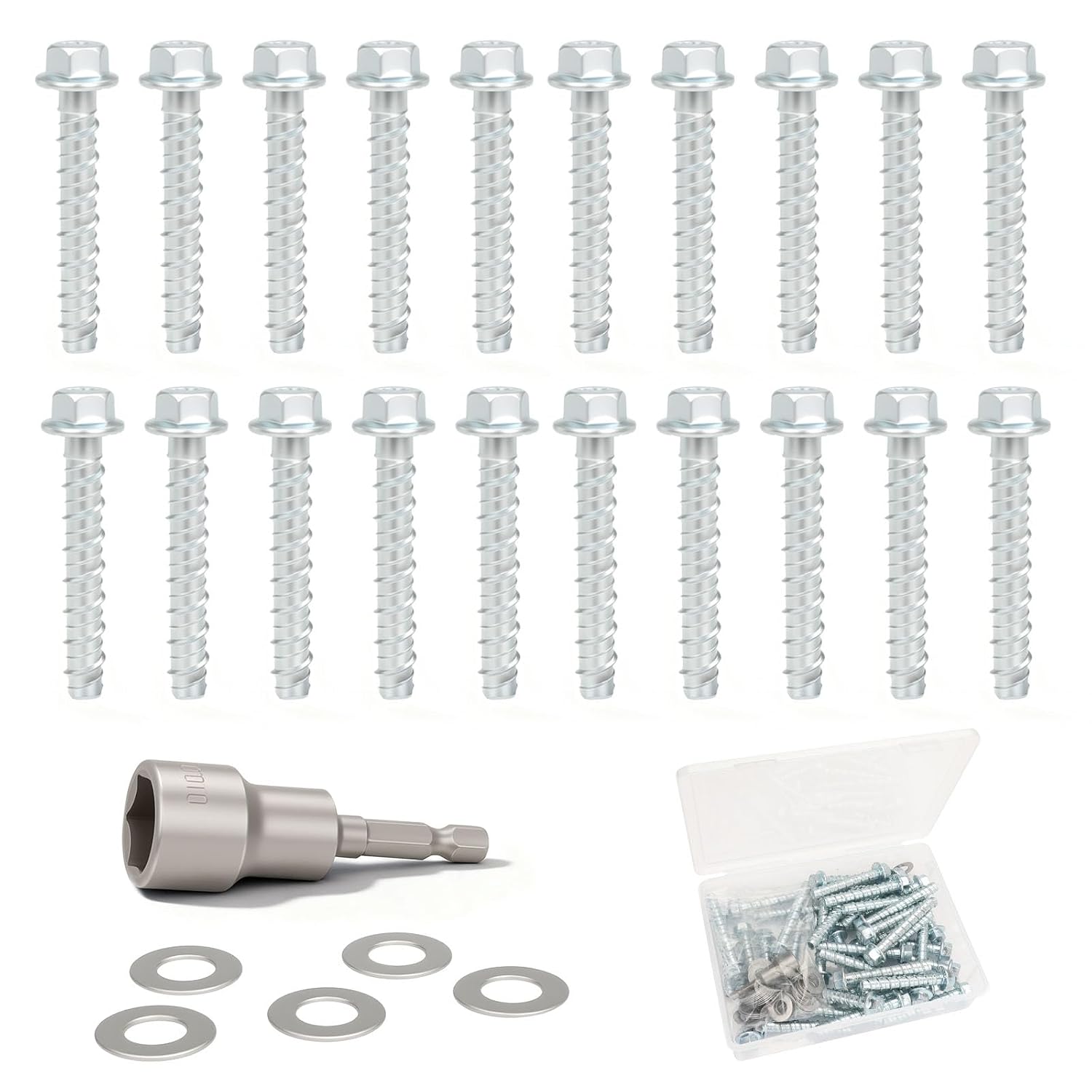 Galvanized Concrete Screws, 3/8" x 3" -20PCS Masonry Screws for Concrete, Hexagon Head Anchor Bolts for Concrete and