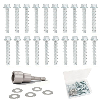 Galvanized Concrete Screws, 3/8" x 3" -20PCS Masonry Screws for Concrete, Hexagon Head Anchor Bolts for Concrete and