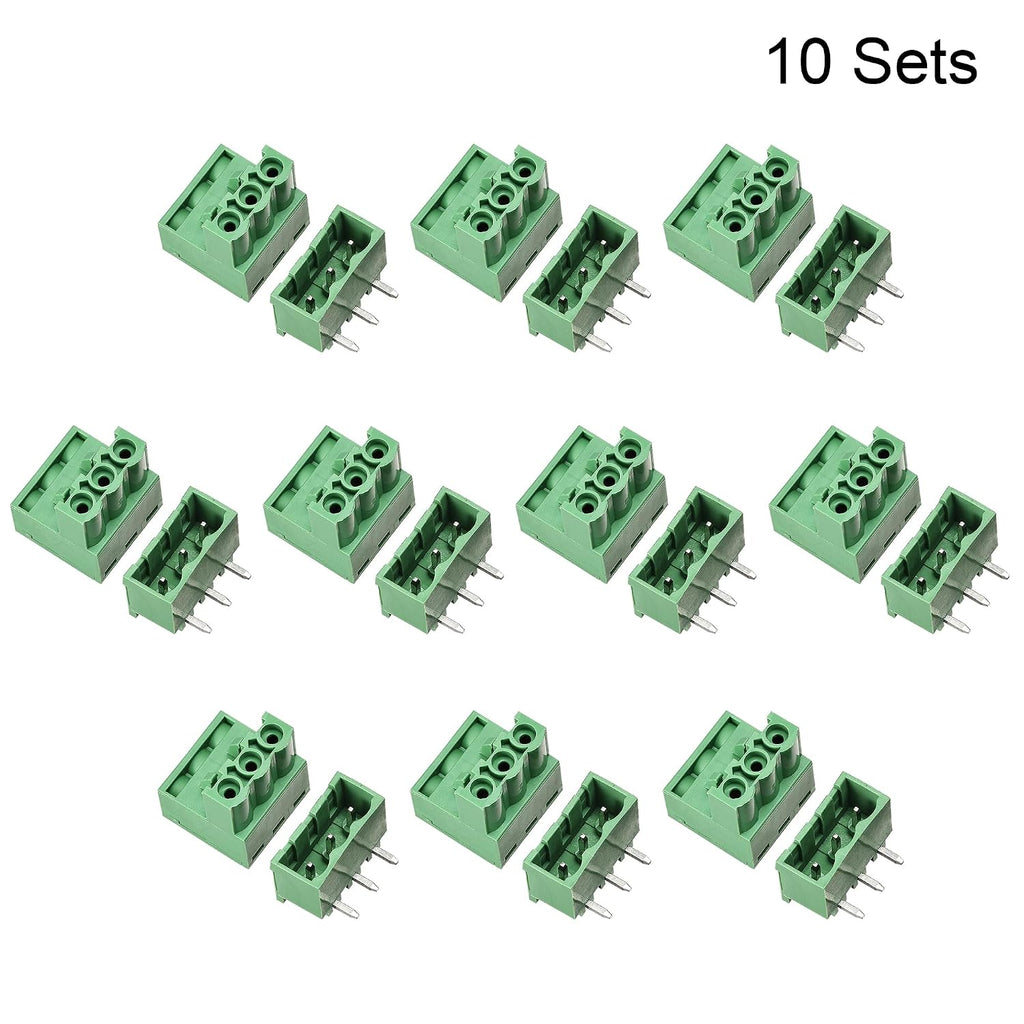 uxcell 3-Pin 5.08mm Pitch Right Angle PCB Screw Terminal Block 10 Sets