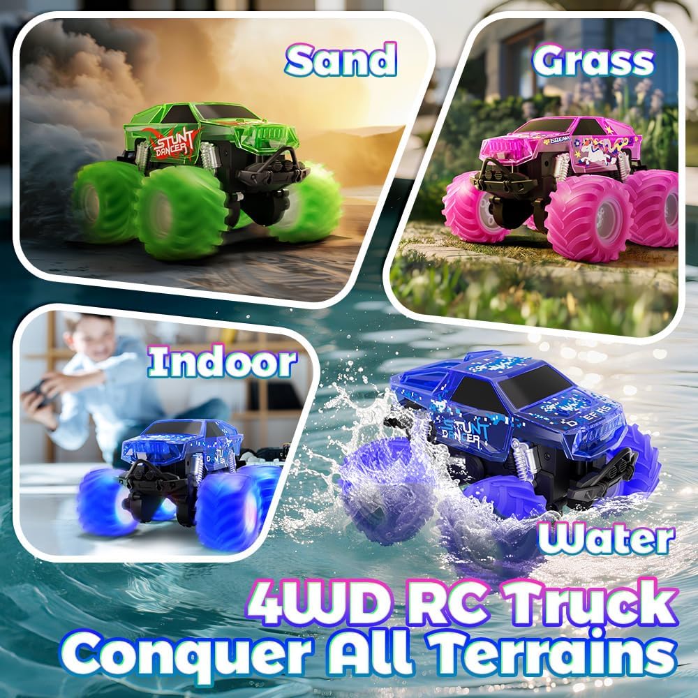 Pink Monster Truck, Unicorn Remote Control Car, 4WD All Terrain Off-Road Girl RC Truck with Colorful Light