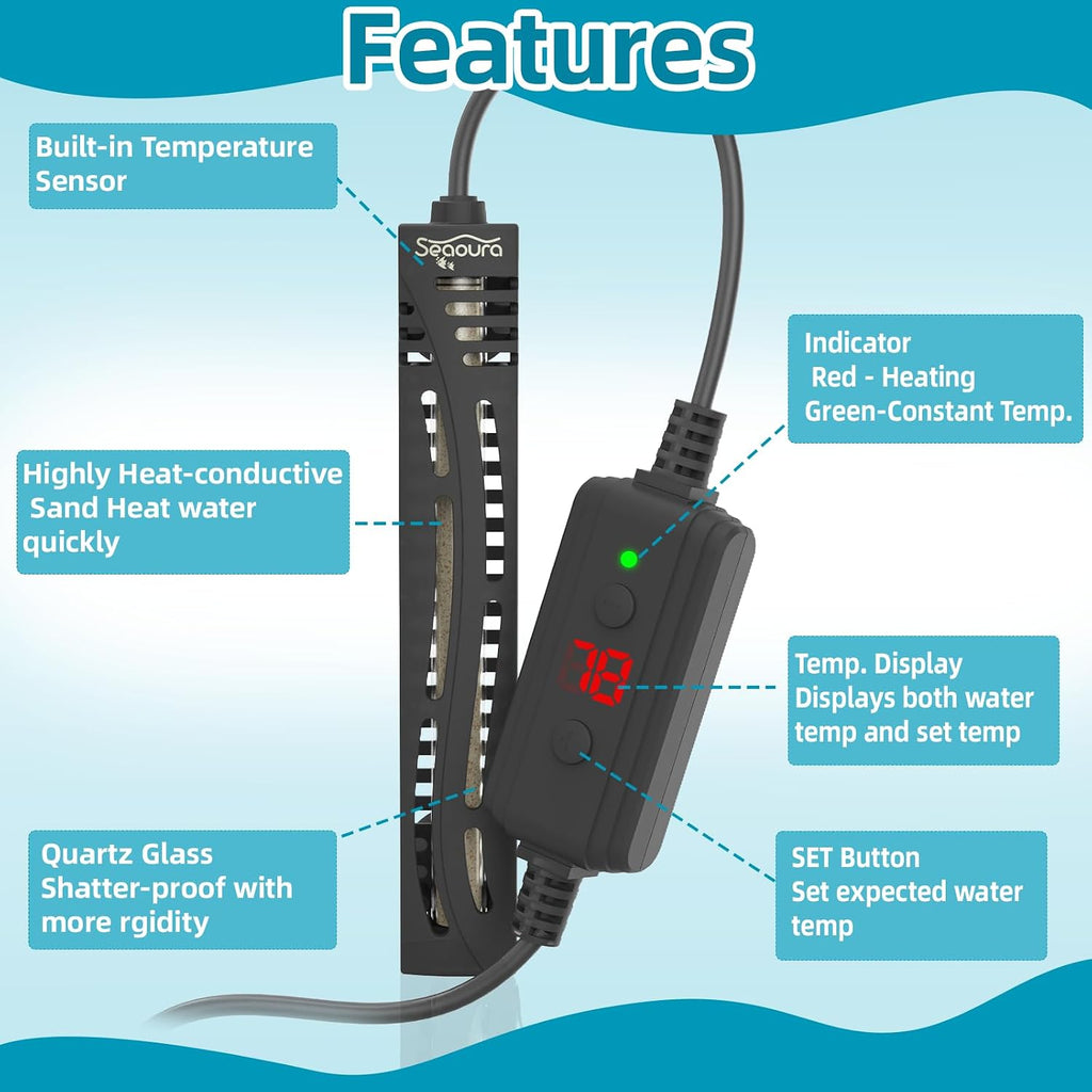 Small Aquarium Heater, 25W Fish Turtle Betta Tank Heater, 1-6 Gal