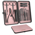 Nail Clippers Manicure Pedicure Set 18 in 1 Nail Grooming Kit with Leather Travel Case(Black/Pink)
