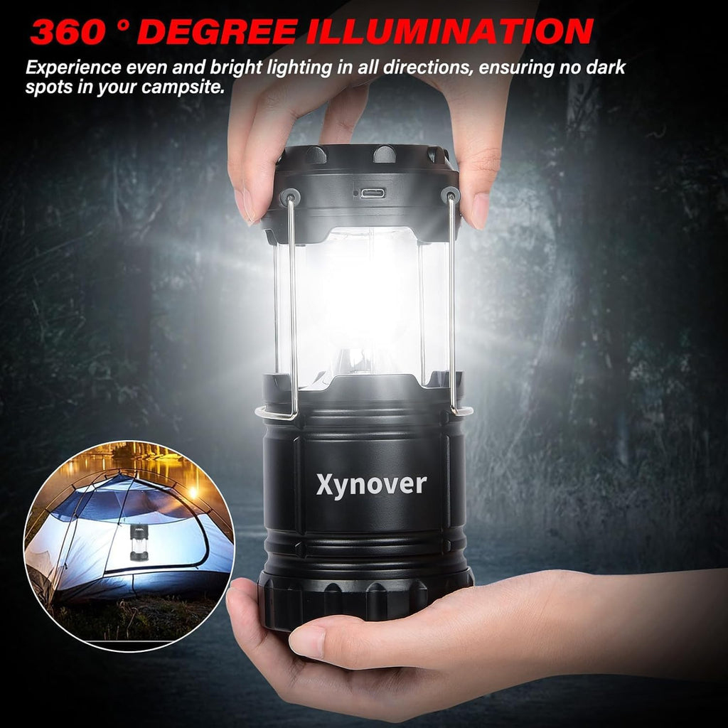 4-Pack Solar Camping Lanterns,Rechargeable LED with USB/Solar/AA Battery,Magnetic Base,Hanging Hook,Collapsible