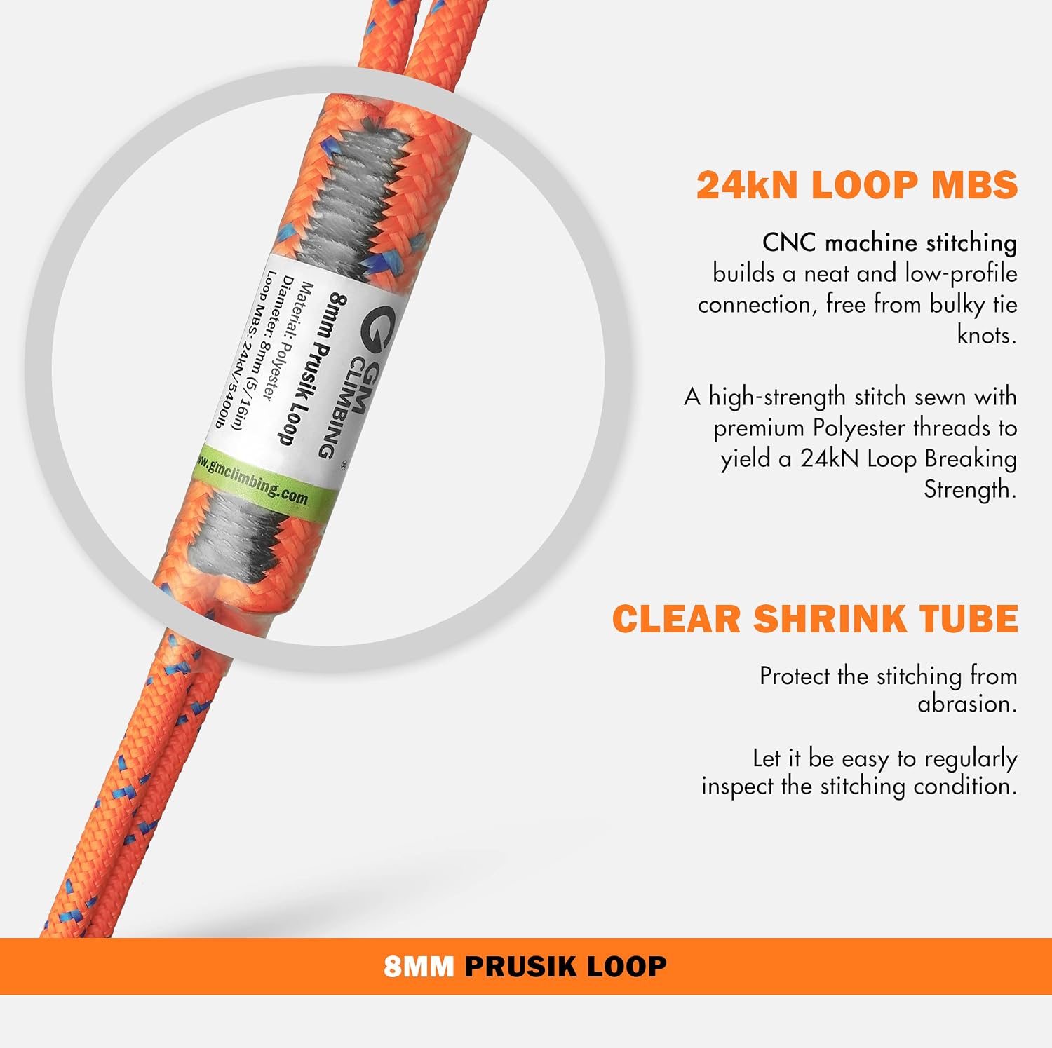 8mm (5/16") Prusik Loop Pre-Sewn 18 inches / 24 inches