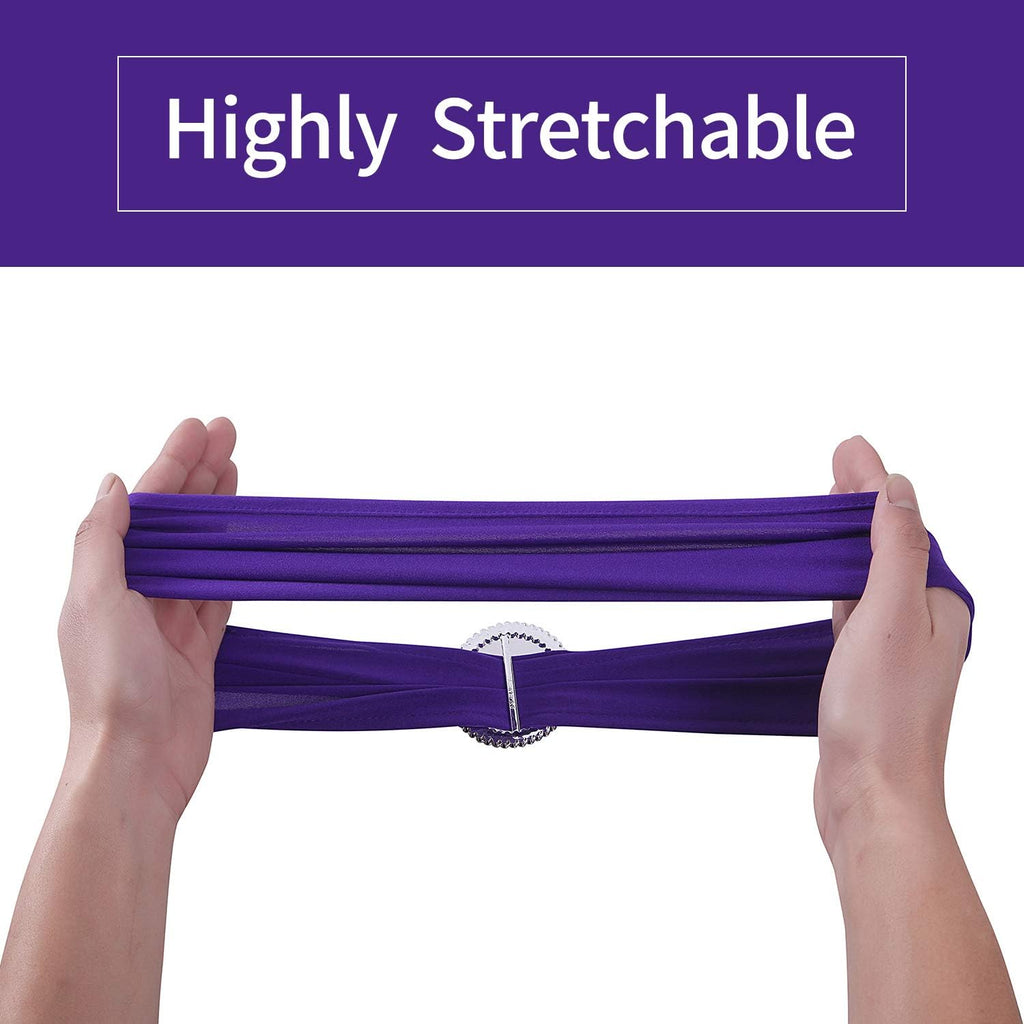 25pcs Purple Spandex Chair Sashes with Buckle Slider for Wedding, Party Decoration