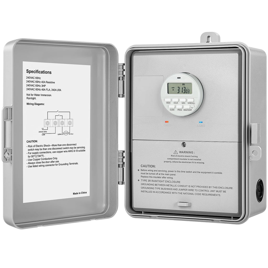 Digital Pool Timer, 40AMP 240V 3HP, 7-Day Pool Pump Timer Switch