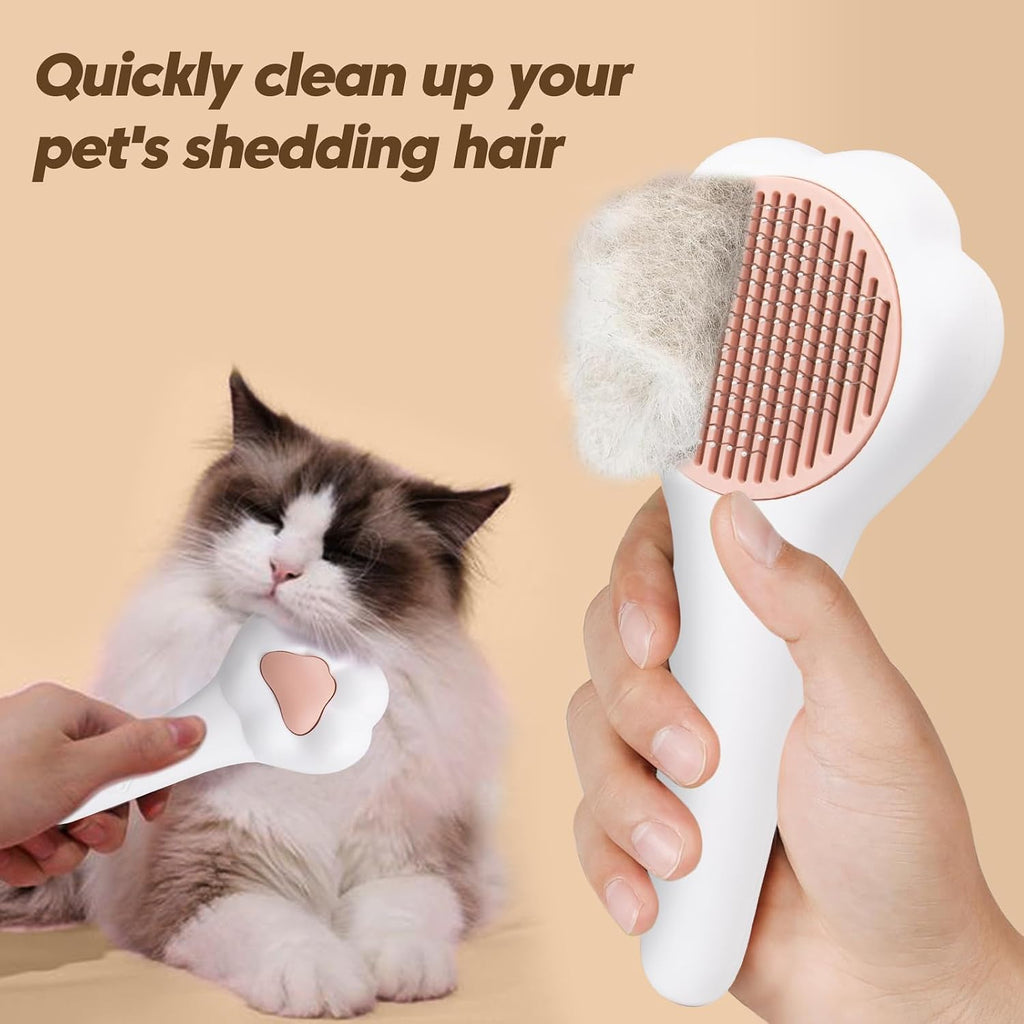 Self-Cleaning Cat Brush for Shedding with Cat Nail Clipper 2-Piece Set for Pets That Shed a Lot or Have Overgrown