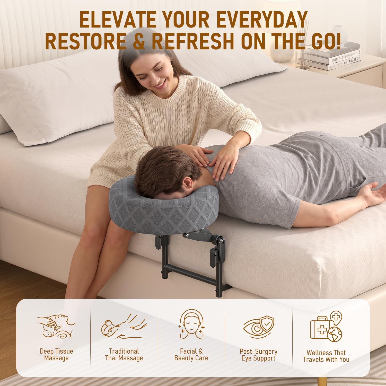 Massage Headrest for Bed, Adjustable Massage Face Cradle at Home, Portable Massage Table Kit for Sleeping Mattress