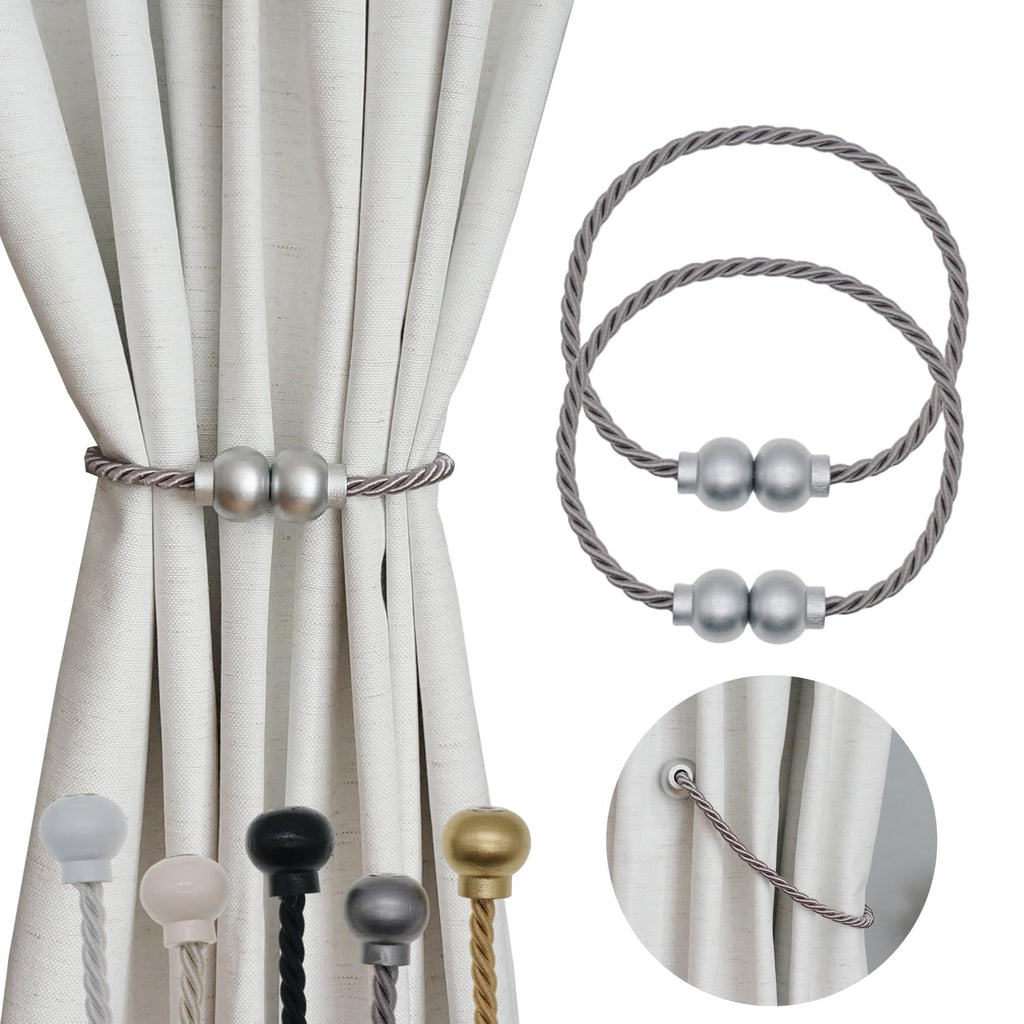 2Pcs Magnetic Curtain Tiebacks Modern Handmade Rope Curtain Tie Backs Grey