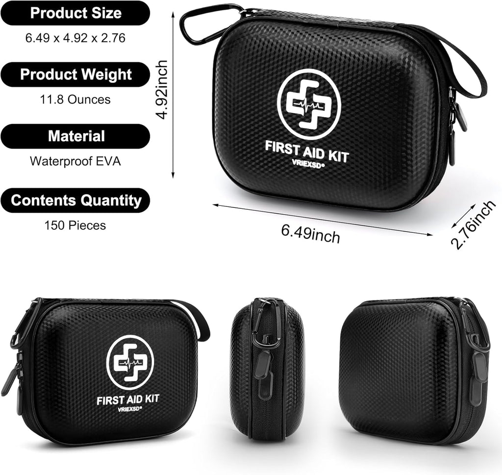 Mini First Aid Kit - 150 Piece Small Waterproof Hard Shell Medical Kit for Home, Car, Travel, Camping, Truck, Hiking