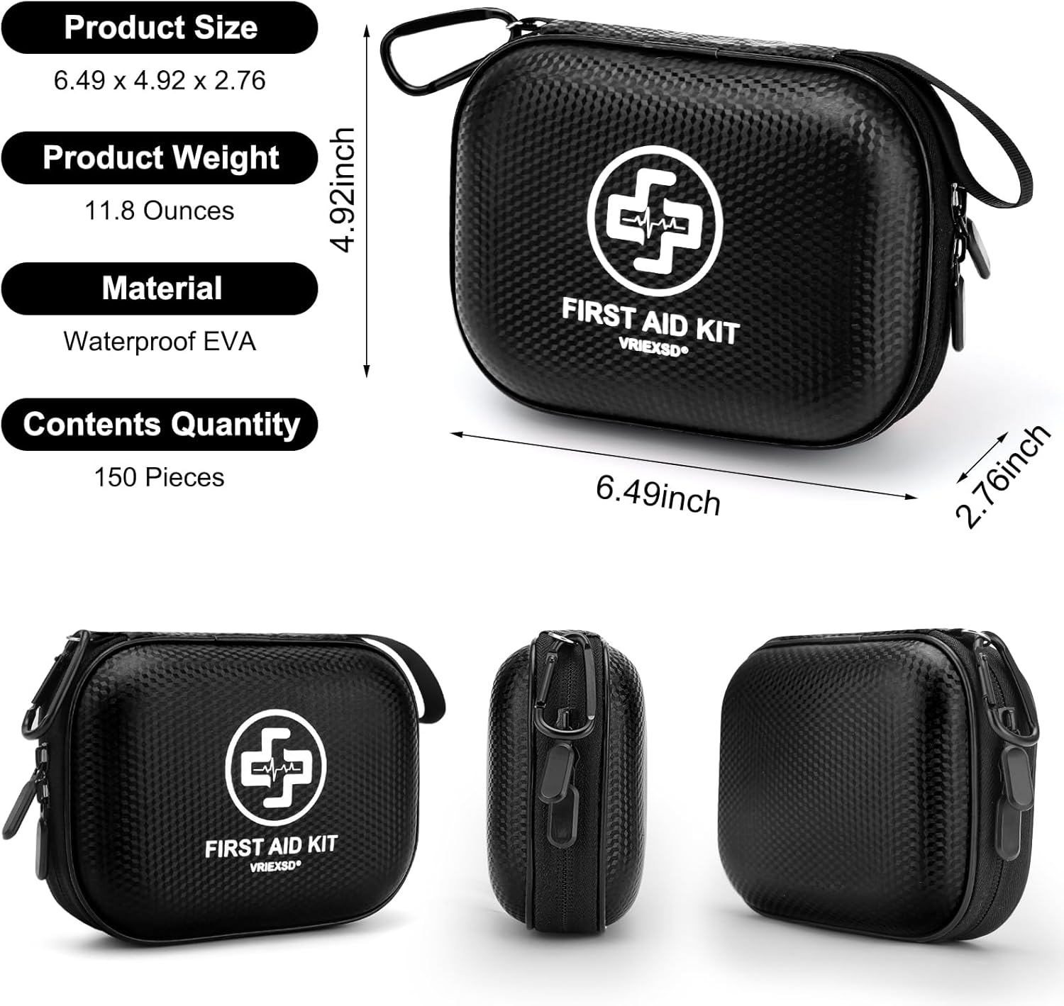 Mini First Aid Kit - 150 Piece Small Waterproof Hard Shell Medical Kit for Home, Car, Travel, Camping, Truck, Hiking