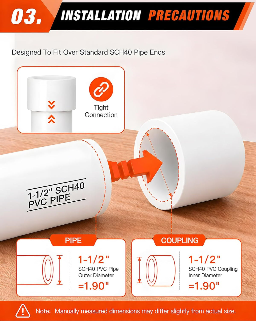 10 Pcs 1-1/2 Inch PVC Coupling Fittings, Socket x Socket