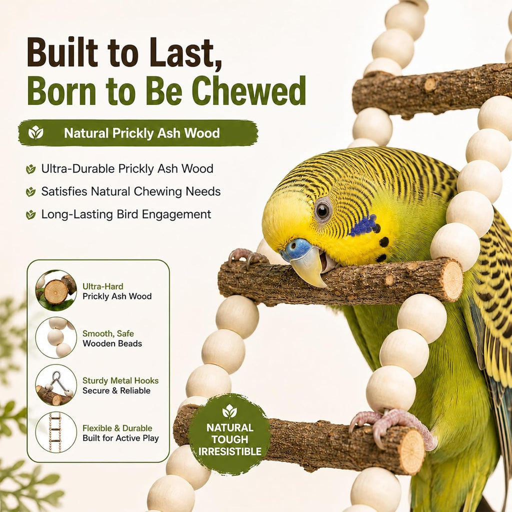 Chew-Resistant Bird Ladder, Prickly Ash Wood Cage Toy, 30 Inches (76cm) | 12 Step Natural Parrot Climbing Bridge for