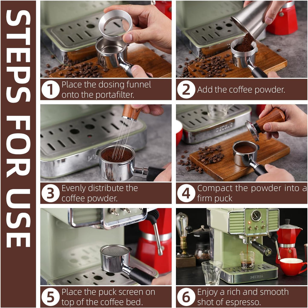 51mm Espresso Accessories Kit with Tamper, WDT Tool and Funnel | Rosewood spring-loaded espresso tamper and WDT tool