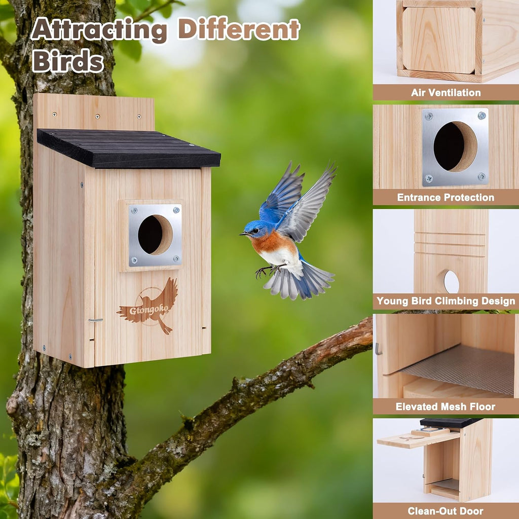 2 Pack Bluebird Houses for Outside with Metal Predator Guard Black