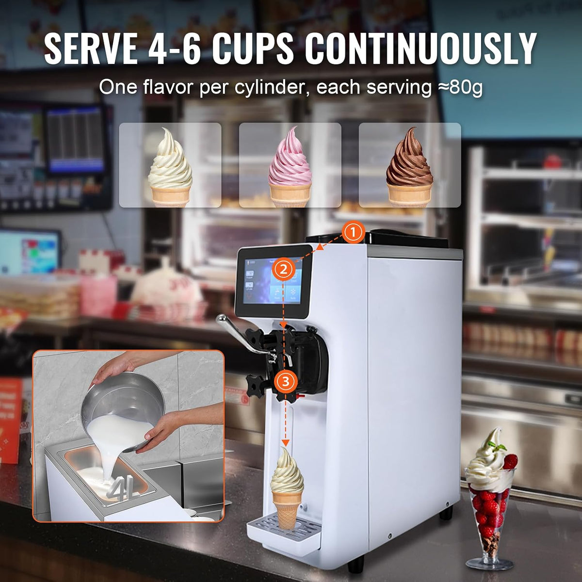 Commercial Ice Cream Machine 10.6 QT/H Soft Serve Ice Cream Maker