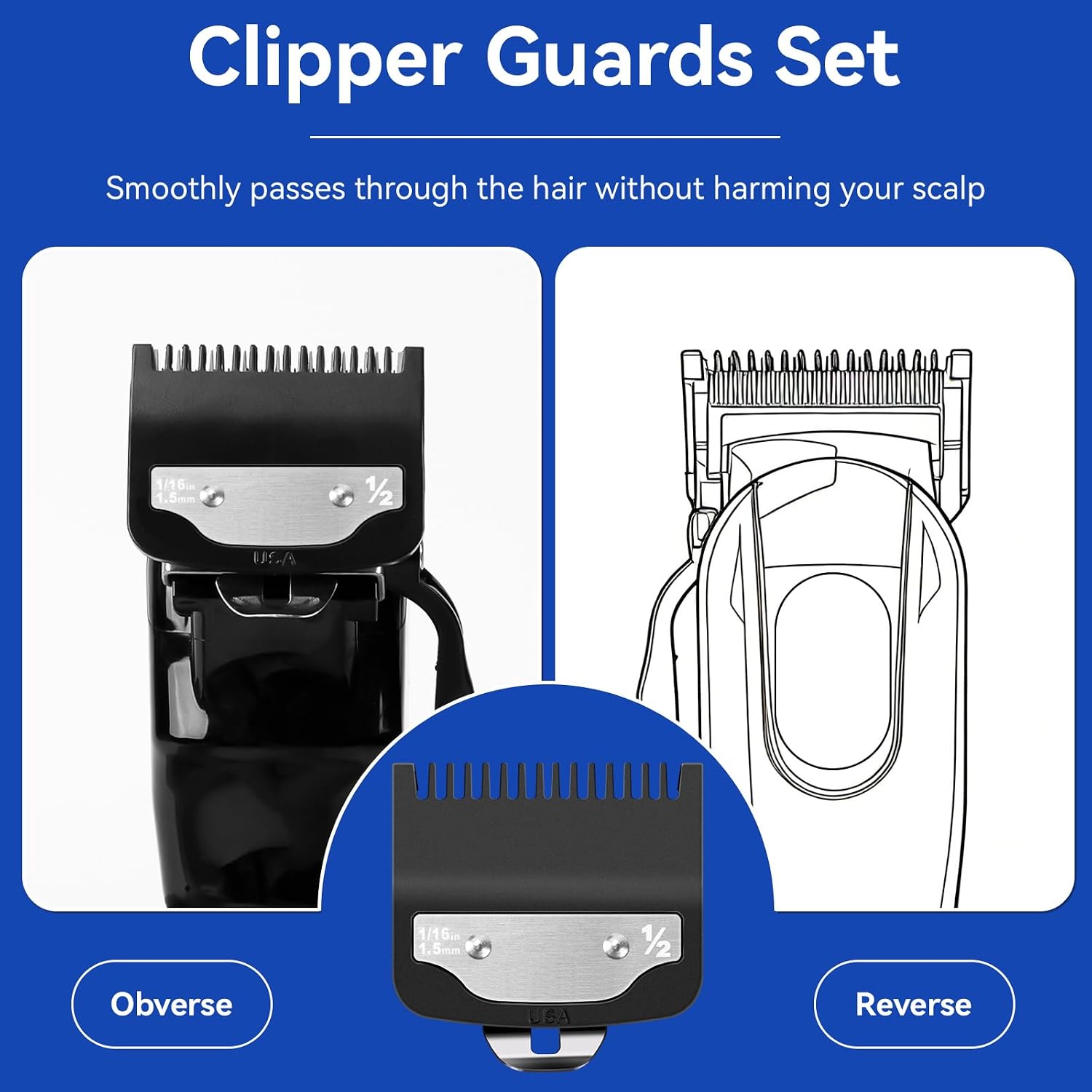 Replacement for 1/2 Wahl Clipper Guards Set, 1/16"1.5mm Metal Hair Clipper Guards Set for Professional Stylists and