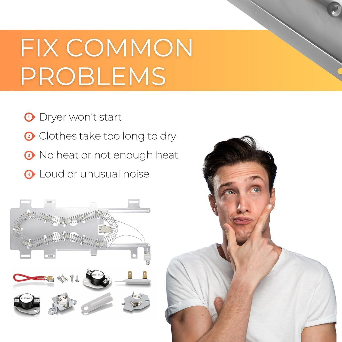 Dryer Heating Element Replacement for Whirlpool WED92HEFW0 WED92HEFC0 WED9600TU0 WED9600TW0 WED9500TW0 WED8500SR0 WED87HEDW1 WED95HEDW1 WED87HEDC1 WED8540FW0 WED7800XW0 with Thermostat Kit