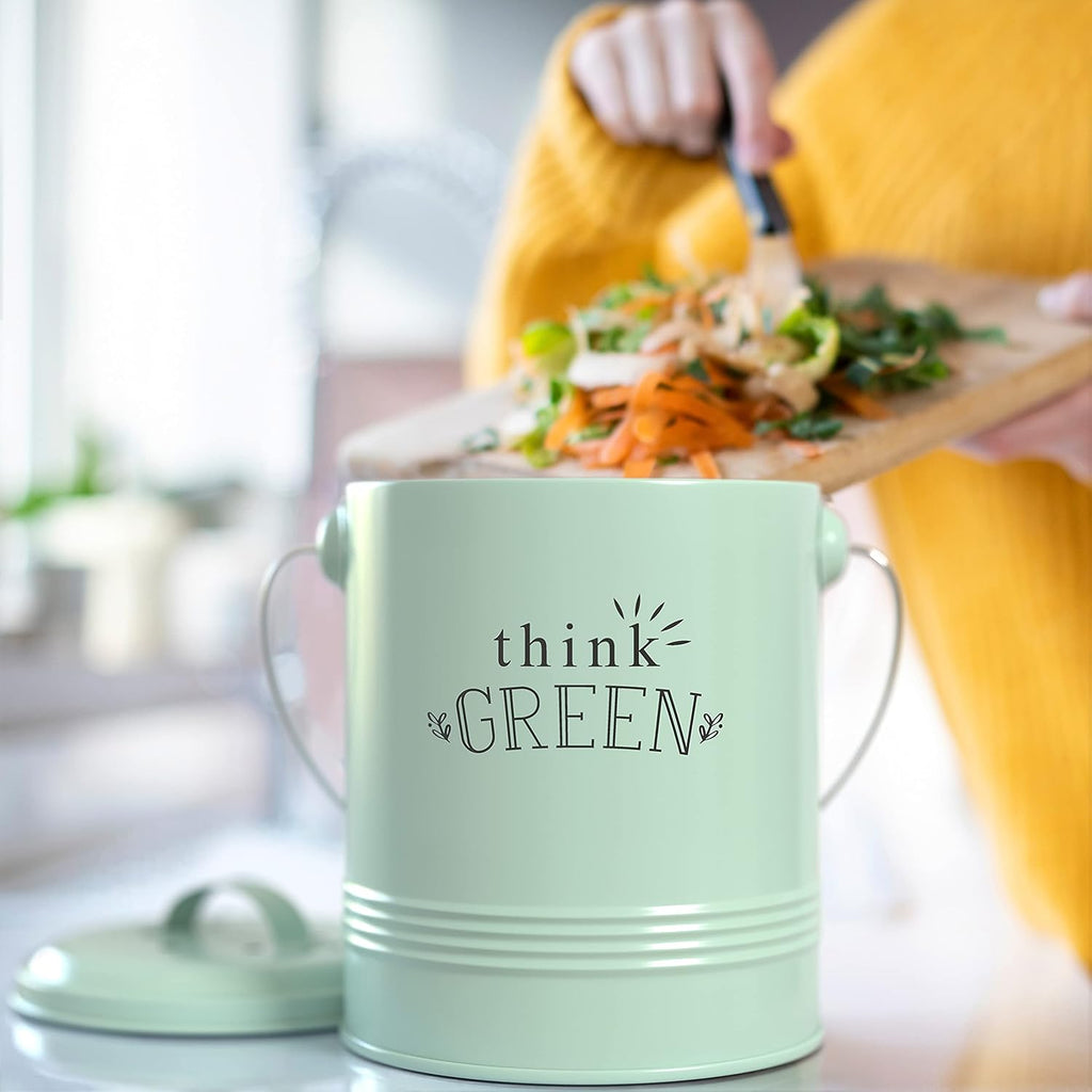 1.2 Gallon Kitchen Counter Compost Bin with Lid (Mint) | Countertop Composter with Smell-Absorbing Filters and