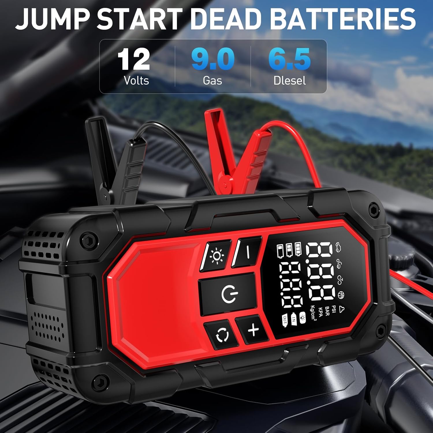 Jump Starter with Air Compressor,Car Battery Jump Starter (9.0 Gasoline/6.5L Diesel) with 150PSI Digital tire