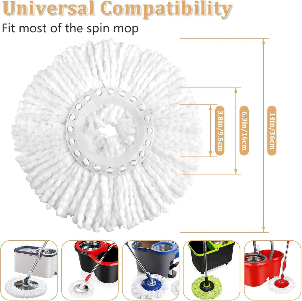 6 Pack Spin Mop Replacement Head for 360° Spin Mop System, Standard Size Round Shape Spin Mop Replacement Head