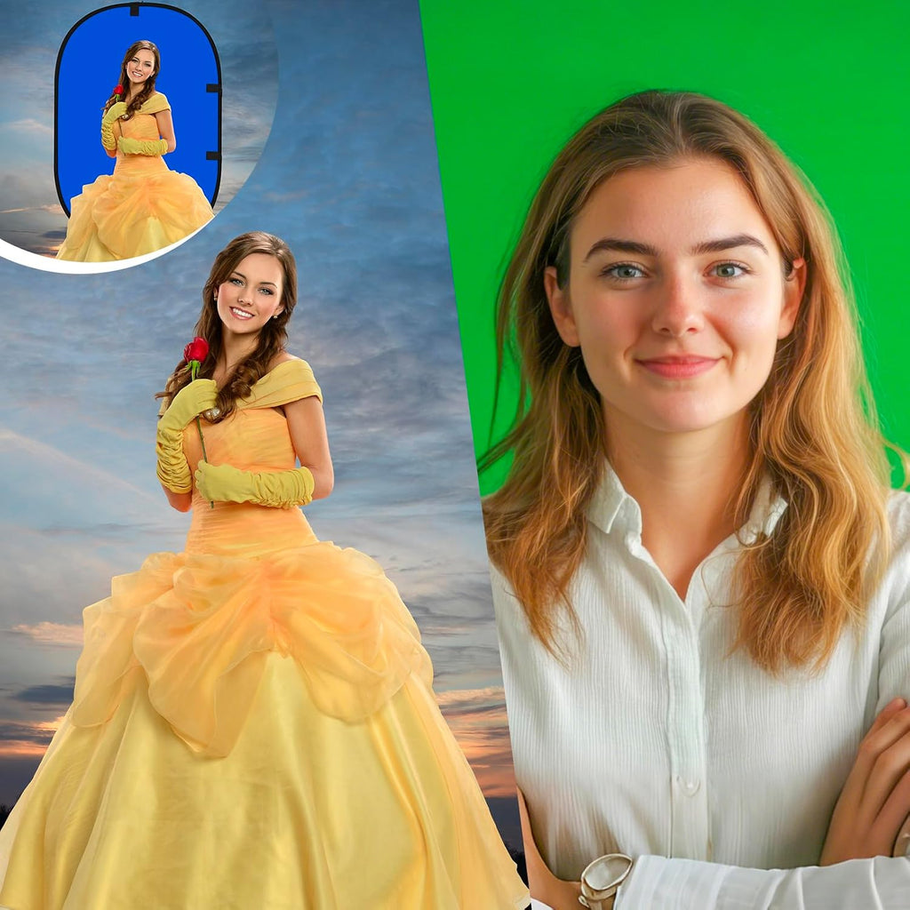 2 Pack Foldable Photo Backdrop with Stand, 3.3 x 5 ft Double Sided Green Blue Black White 2 in 1 Screen, Portable