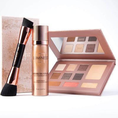 Face Time All In One Makeup Kit - Includes Face Palette, Airbrush Foundation, and Makeup Brush - Long-Wearing, Silky
