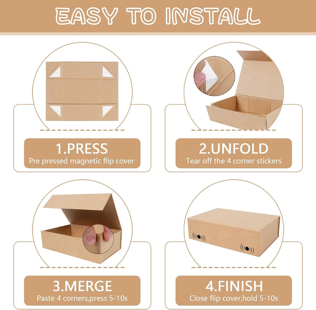 Brown Gift Box with Magnetic Lids for Presents 13.8x9x4.3 in, Large Rectangle Collapsible Decorative Storage Boxes