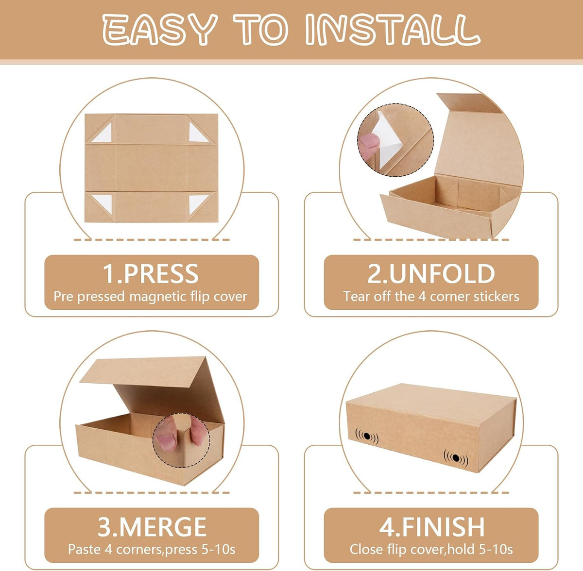 Brown Gift Box with Magnetic Lids for Presents 13.8x9x4.3 in, Large Rectangle Collapsible Decorative Storage Boxes