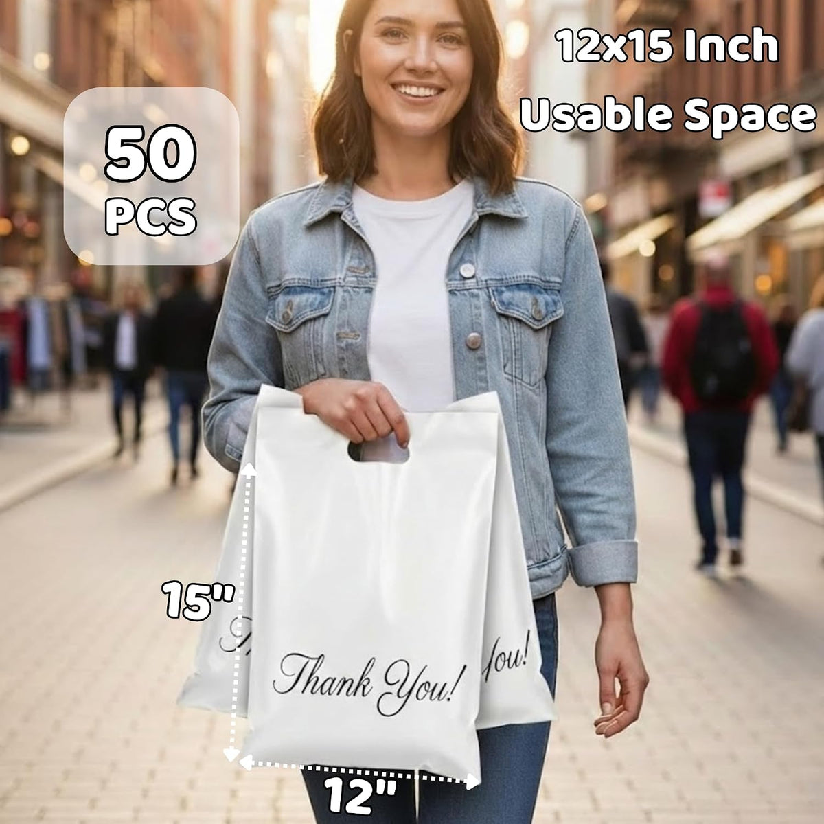 White Poly Mailers with Handle, 12x15, 50 Pack, Shipping Bags