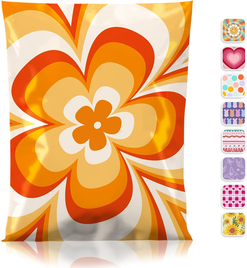 Poly Mailers Shipping Bags Envelopes 14.5x19 50pc Orange Flower