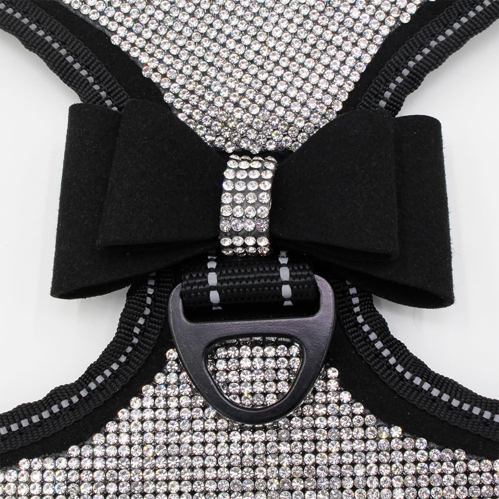 Reflective Dog Harness with Rhinestone, Cute Bling Ties Dog Harness Dog Leash, Reflective Chest Strap with Shiny Bow