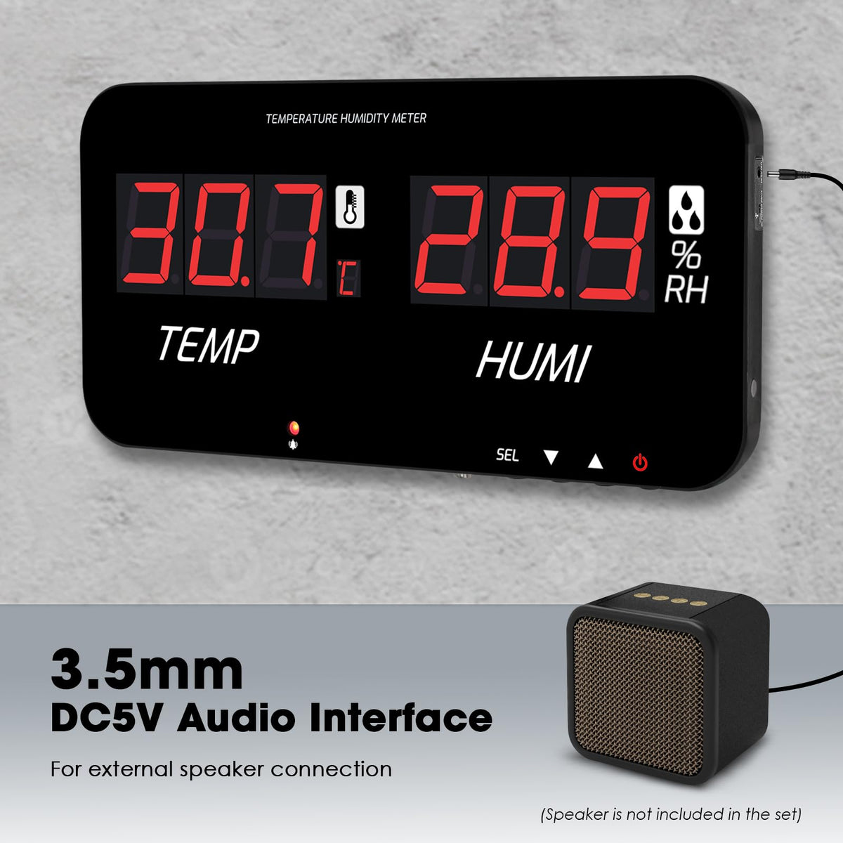 Indoor Thermometer Hygrometer Large LCD Display with 5M External Sensor