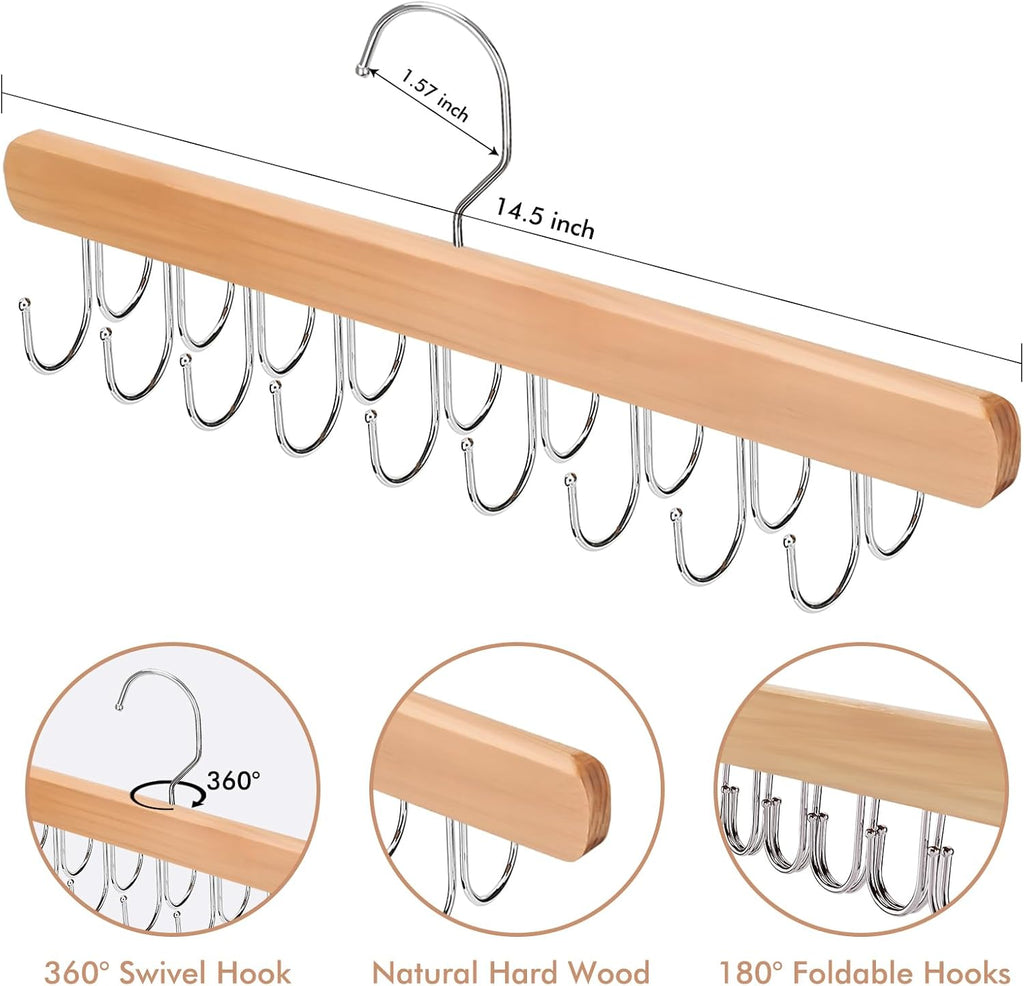 2 Pack Bra Hanger for Closet Organizer, Premium Wooden Tank Top Hangers with 36 Foldable Hooks, 360° Rotating Design