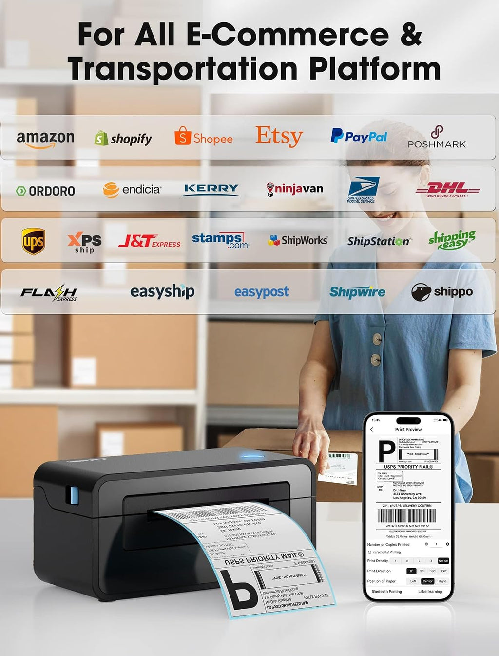 Thermal Label Printer 4x6, Shipping Label Printer for Small Business | Wireless Printing for iPhone, Android, Windows