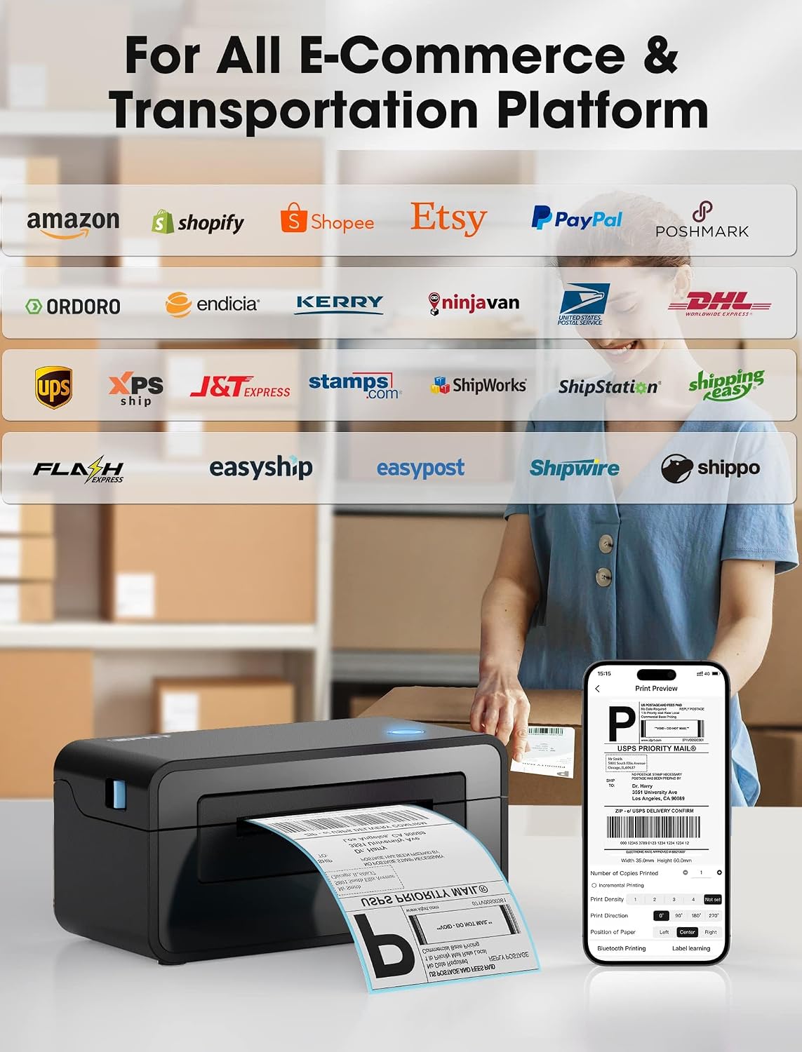 Thermal Label Printer 4x6, Shipping Label Printer for Small Business | Wireless Printing for iPhone, Android, Windows