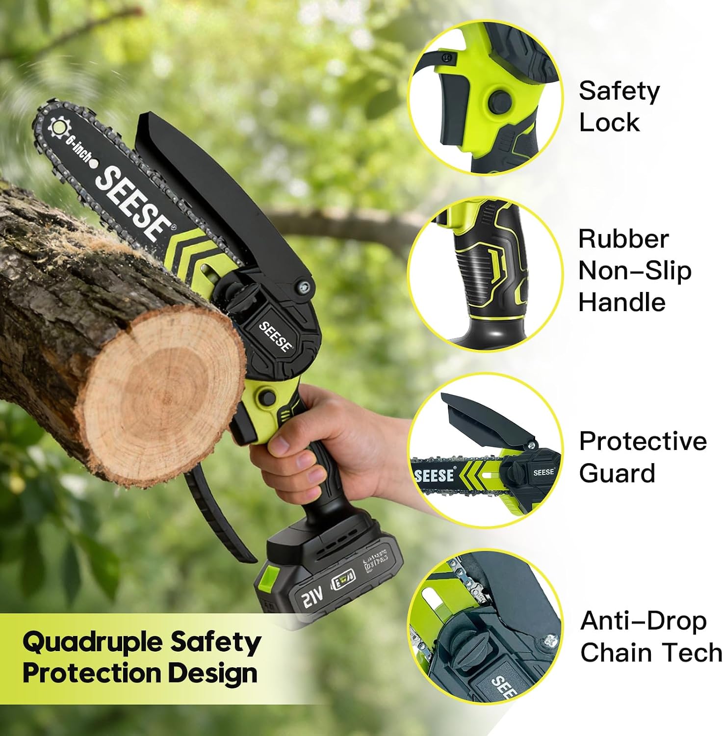 6-inch Mini Chainsaw Cordless: Pure Copper Brushless Motor, High Efficiency, Low Noise, Up to 80-Min Runtime for