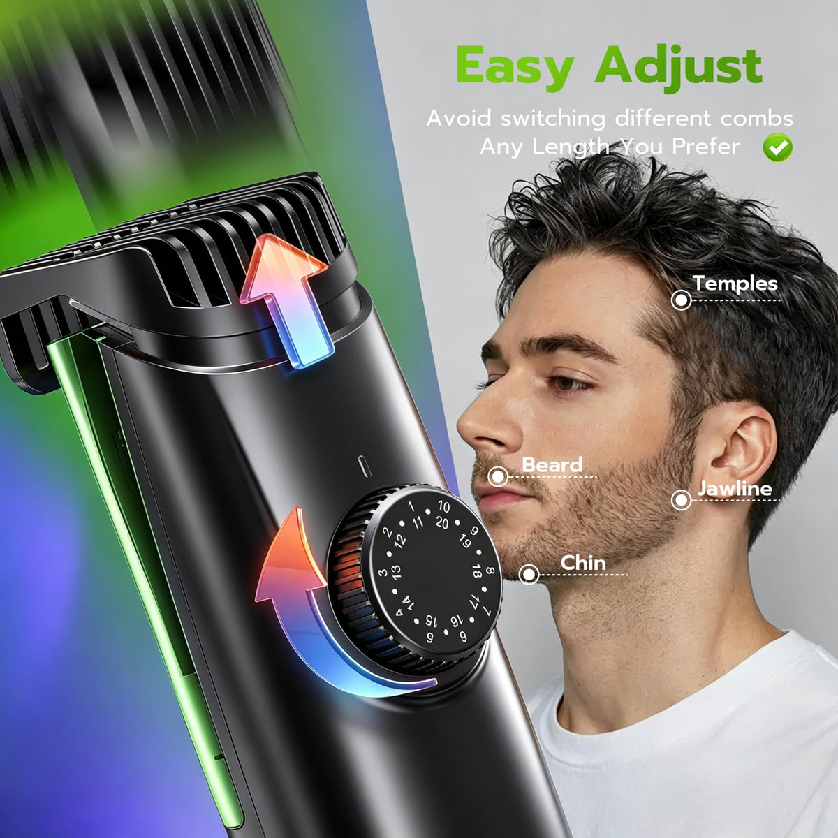 Beard Trimmer for men, Vacuum Mustache Trimmer Electric Shaver, Green
