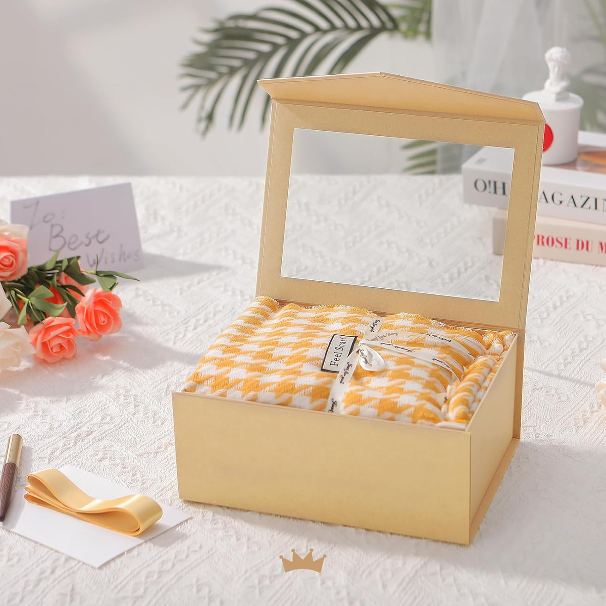 Kraft Clear Magnetic Lid Gift Box with Window 9x6.5x3.8 Inches