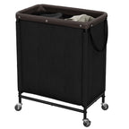 2 Section Laundry Hamper, 100L Black Sorter Cart with Wheels