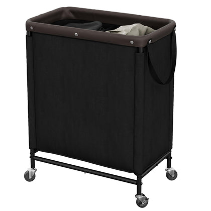 2 Section Laundry Hamper, 100L Black Sorter Cart with Wheels