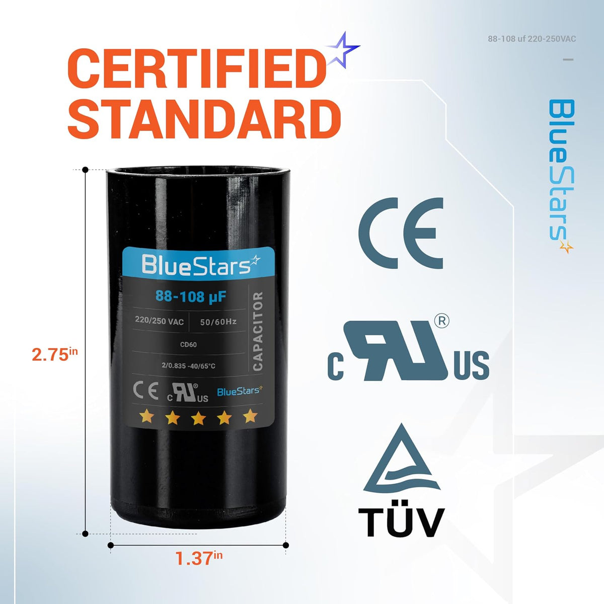 [2025 Upgraded] BlueStars 88-108 uF MFD 220-250VAC Motor Start Capacitor