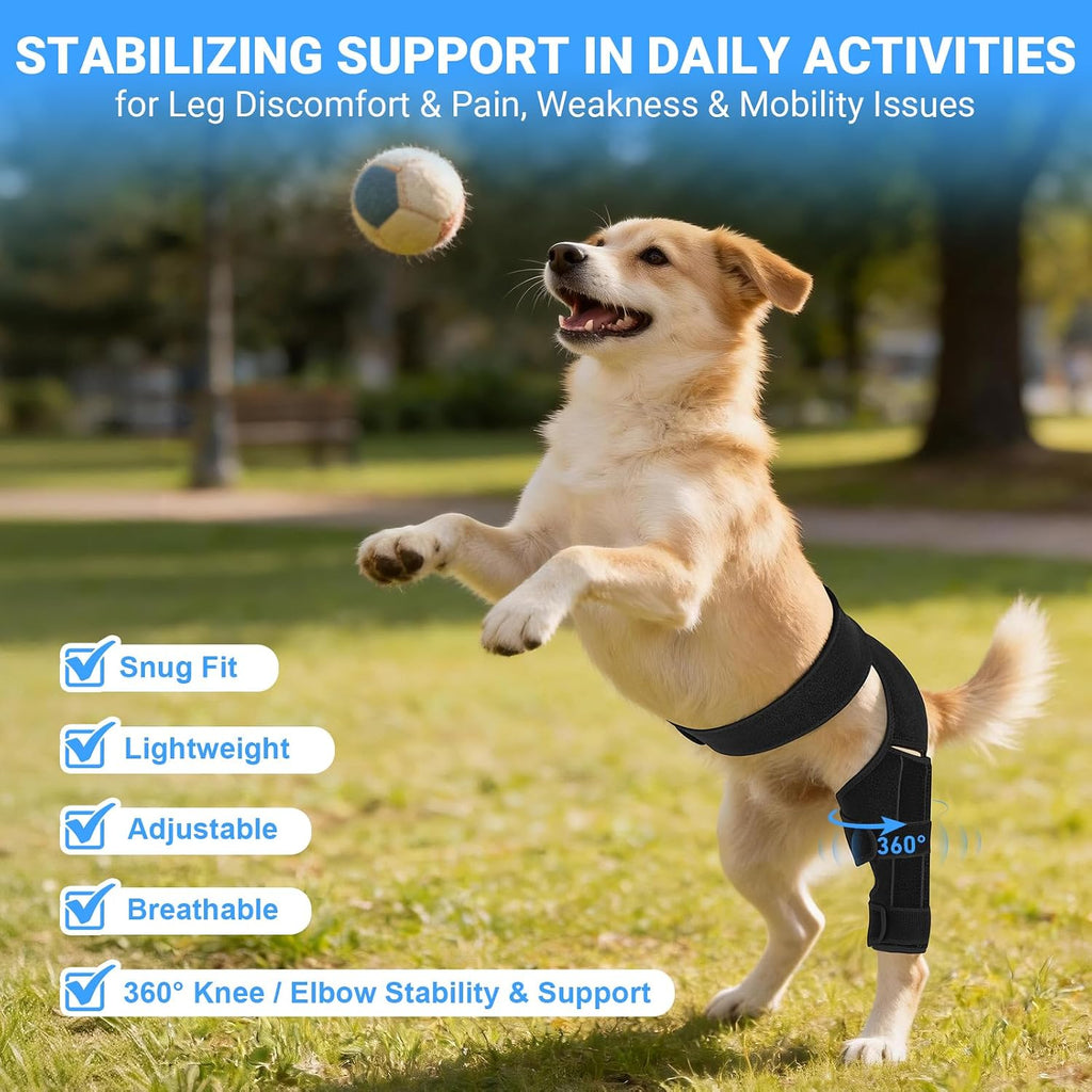 Dog Knee Brace for Back Leg, Adjustable Elbow Braces with Stabilizers, Canine Joint Support for Torn ACL, Luxating