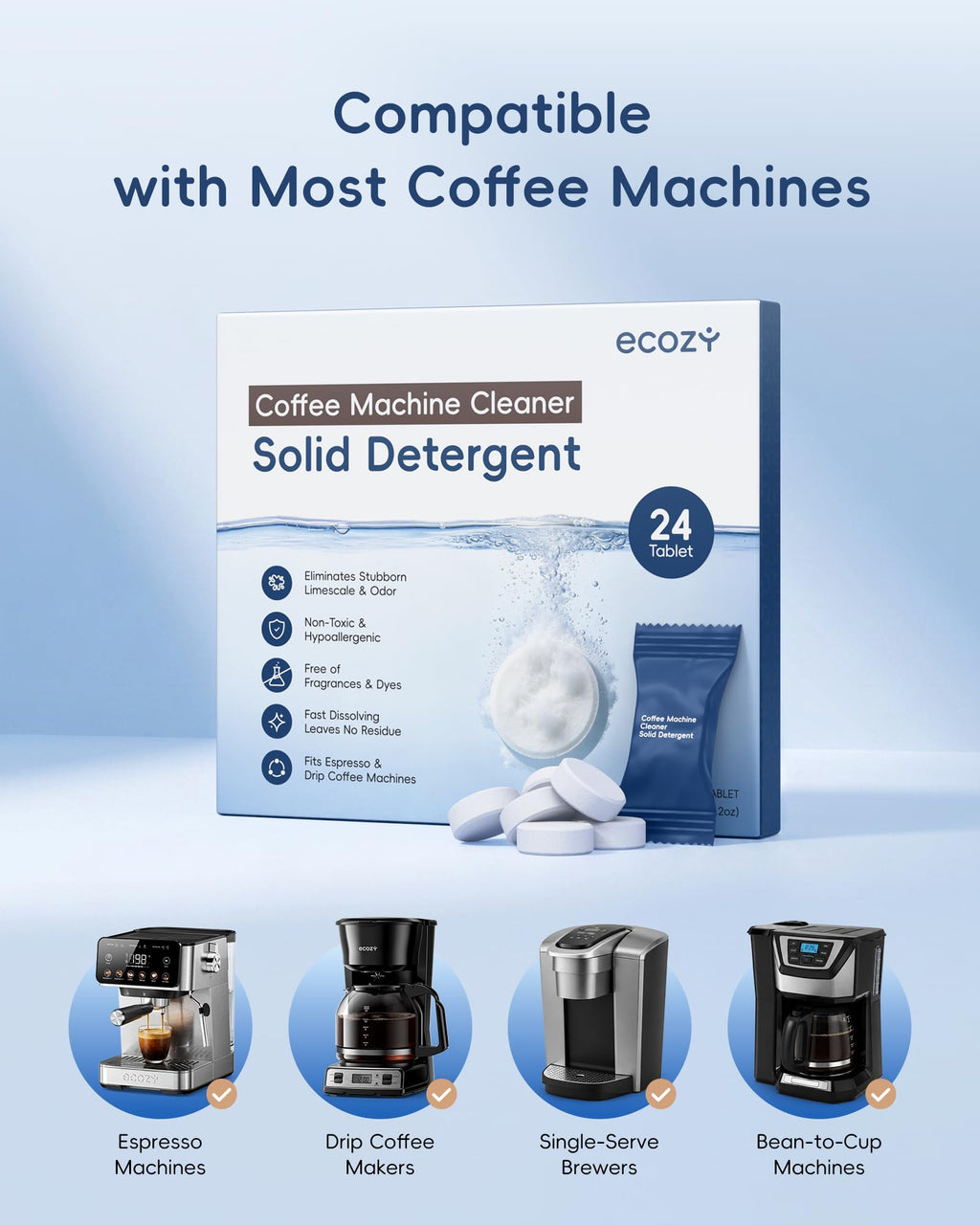 Coffee Machine Cleaner & Descaler Tablets, 24 Pack, Limescale Remover