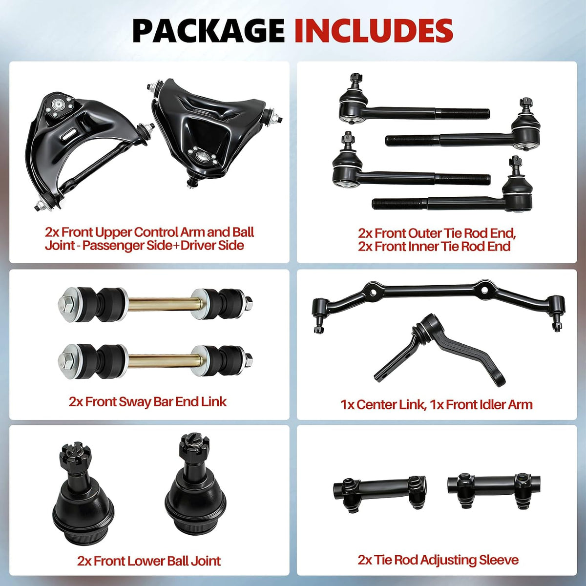 14pc Complete Front Control Arm Suspension Kit replacement for 1996-2005 Chevy Blazer 1996-2003 S10 GMC Jimmy Sonoma Isuzu Hombre RWD